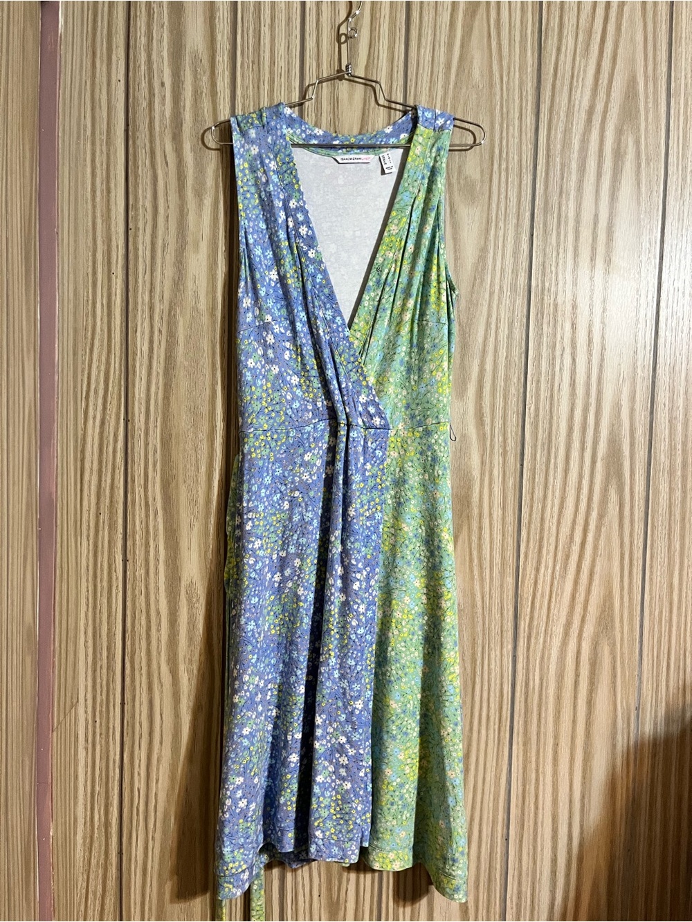 Isaac Mizrahi Live Floral Faux Wrap Midi Dress Blue Green Colorblock Size M